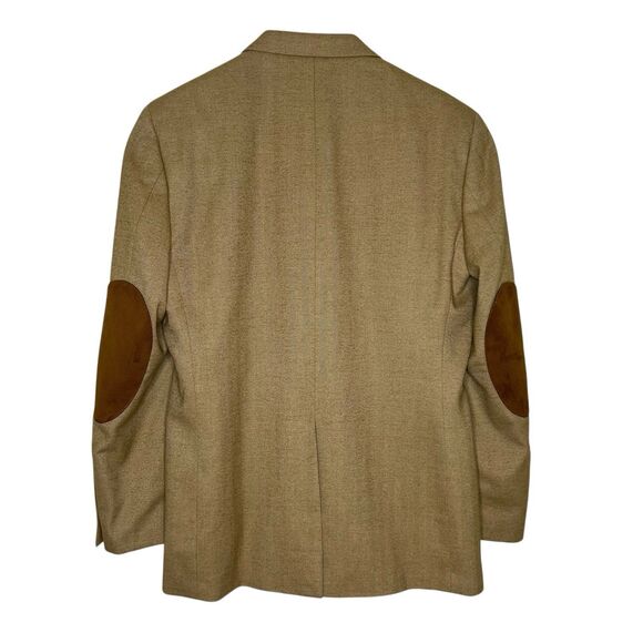 Club Room Herringbone Blazer Sport Coat Elbow Patch Mens 42R Tan Academia - Picture 7 of 13